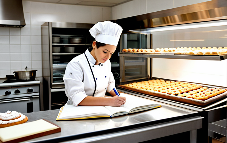 제과제빵 자격증 합격률 높이는 법 - **Prompt:** Hands decorating a beautifully frosted cake with intricate piping details, focusing on t...