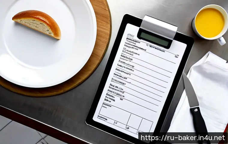Home 10 제과제빵 자격증 시험 준비물 체크리스트 - Photorealistic overhead flat lay of baking certification exam essentials arranged neatly on a clean ...